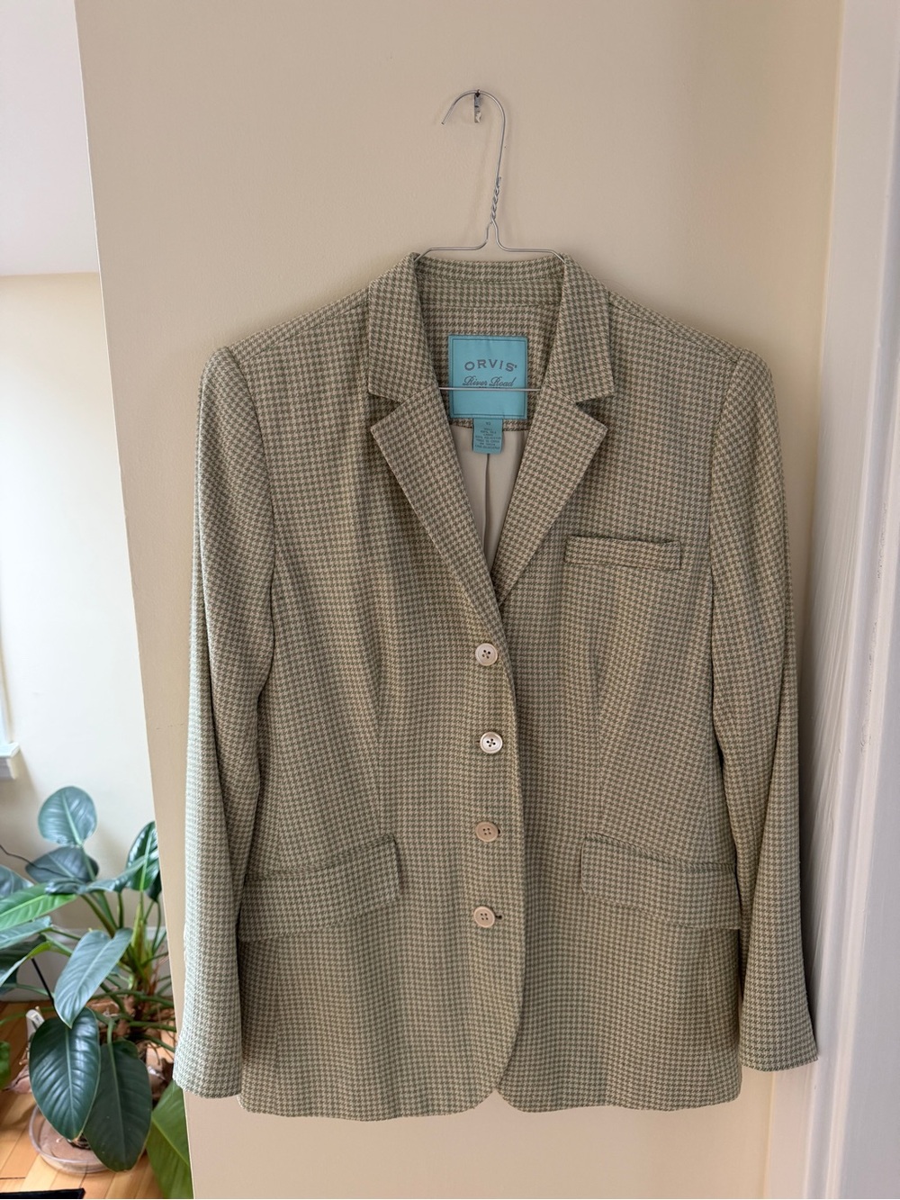 Orvis Women's Green Silk Houndstooth Blazer